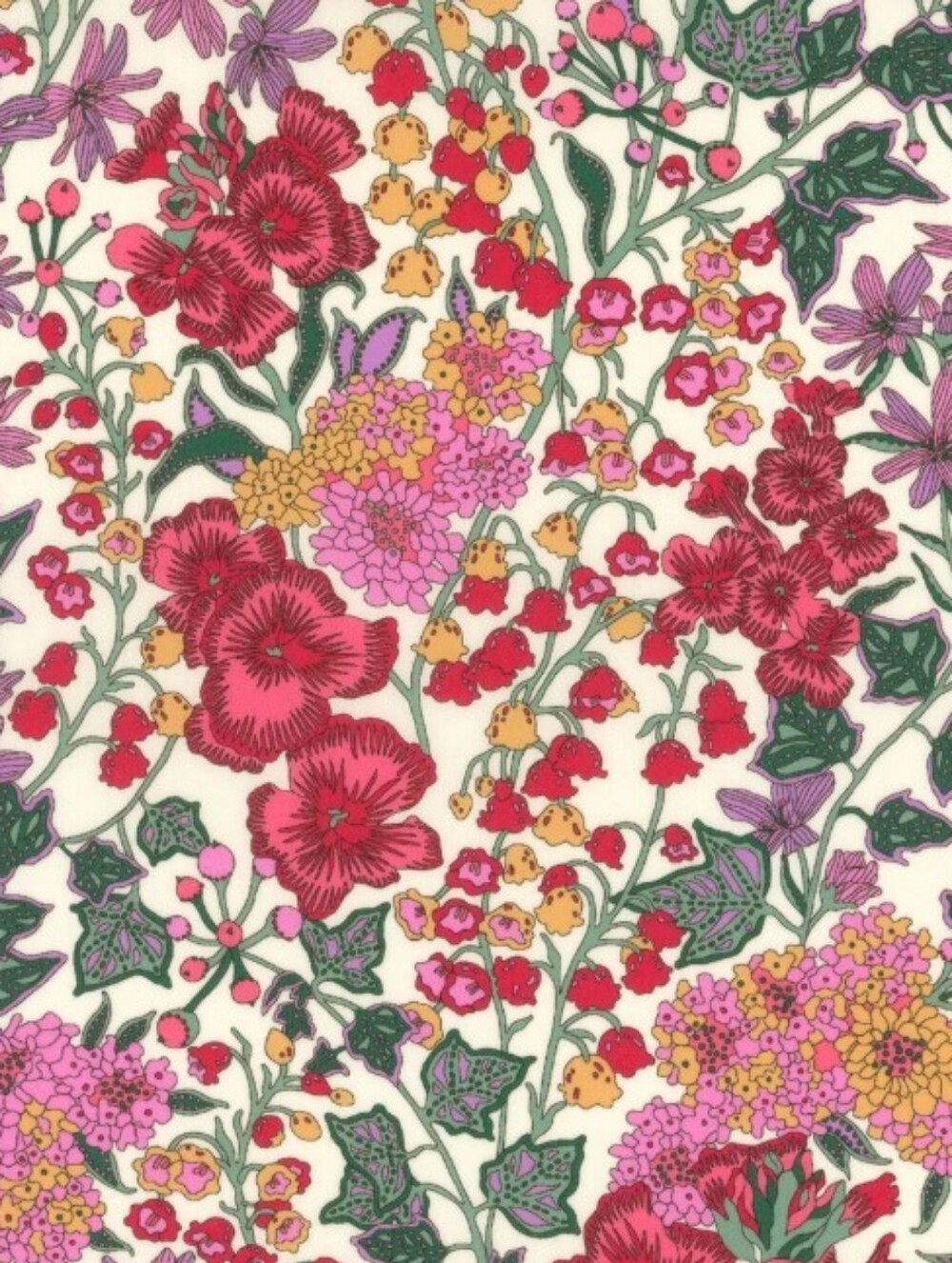 Liberty Art Fabric Tana Lawn Skinny Scarf Edna Berry Floral Pink Red Garden